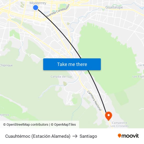 Cuauhtémoc (Estación Alameda) to Santiago map