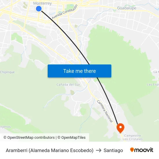 Aramberri (Alameda Mariano Escobedo) to Santiago map
