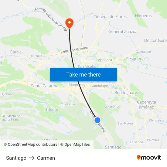 Santiago to Carmen map