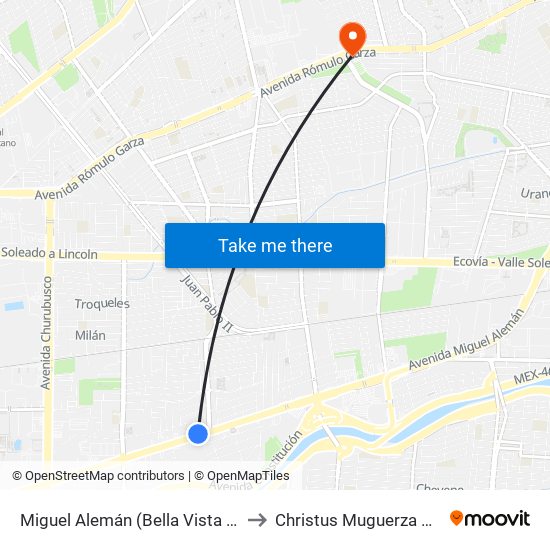 Miguel Alemán (Bella Vista - Tierna Vista) to Christus Muguerza San Nicolás map