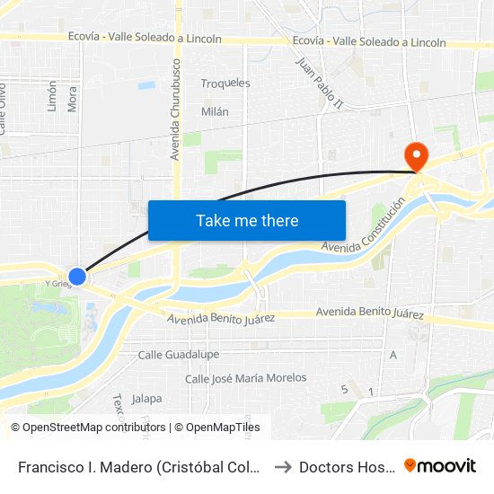 Francisco I. Madero (Cristóbal Colón - Antonio Villarreal) to Doctors Hospital East map