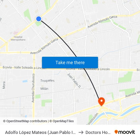 Adolfo López Mateos (Juan Pablo II - Roberto Garza Sada) to Doctors Hospital East map