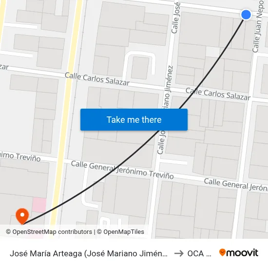 José María Arteaga (José Mariano Jiménez - Juan Méndez) to OCA Hotel map