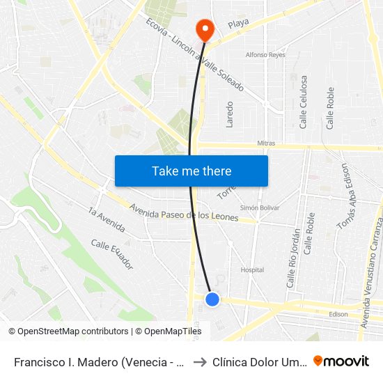 Francisco I. Madero (Venecia - Zapopan) to Clínica Dolor Umae 25 map