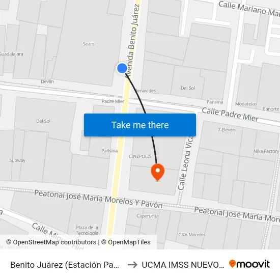 Benito Juárez (Estación Padre Mier) to UCMA IMSS NUEVO LEON map