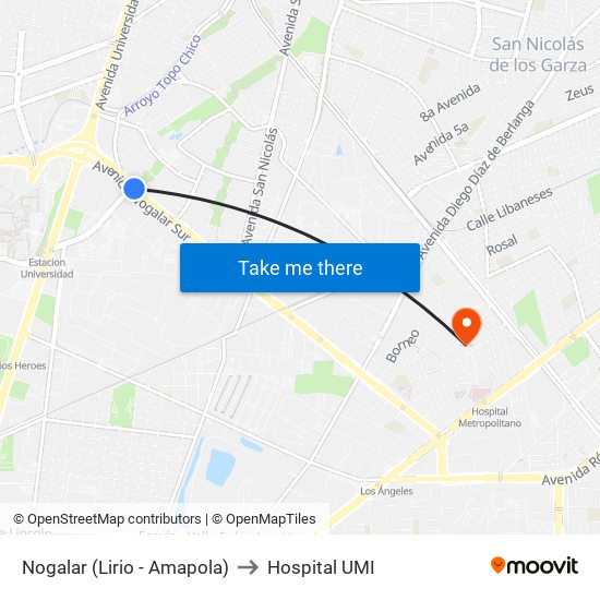 Nogalar (Lirio - Amapola) to Hospital UMI map