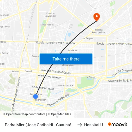 Padre Mier (José Garibaldi - Cuauhtémoc) to Hospital UMI map