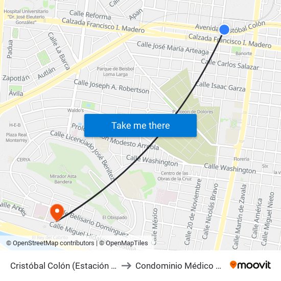 Cristóbal Colón (Estación Edison) to Condominio Médico Hidalgo map