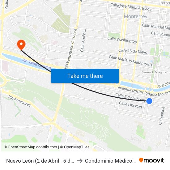 Nuevo León (2 de Abril - 5 de Febrero) to Condominio Médico Hidalgo map
