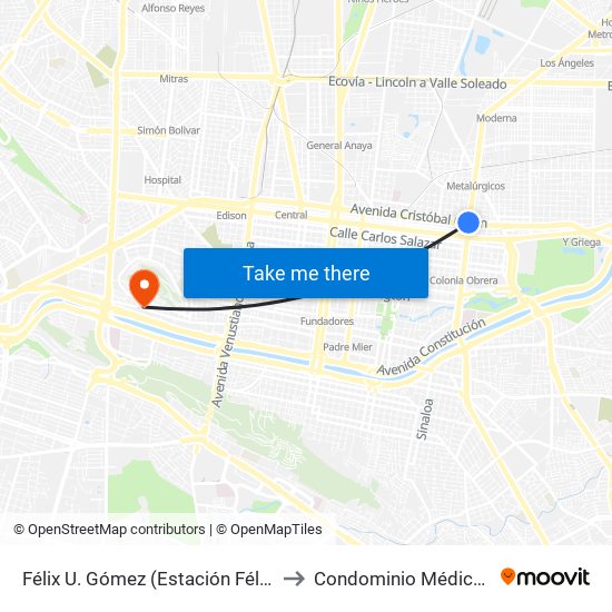 Félix U. Gómez (Estación Félix U. Gómez) to Condominio Médico Hidalgo map