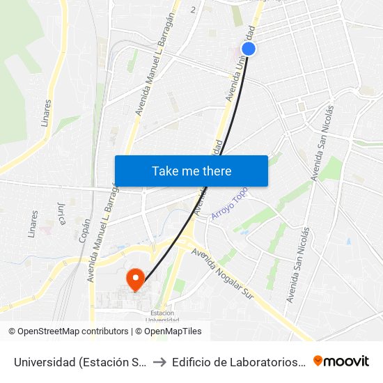 Universidad (Estación San Nicolás) to Edificio de Laboratorios (Edificio 2) map