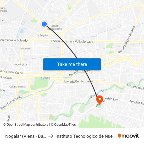 Nogalar (Viena - Bagdad) to Instituto Tecnológico de Nuevo León map