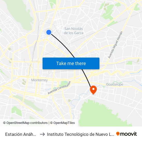 Estación Anáhuac to Instituto Tecnológico de Nuevo León map