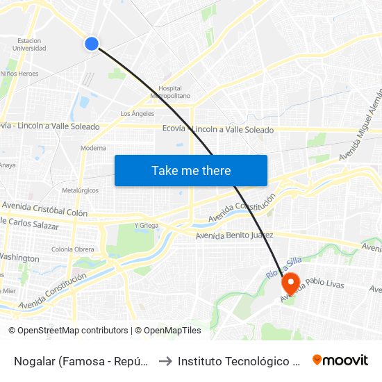 Nogalar (Famosa - República Mexicana) to Instituto Tecnológico de Nuevo León map