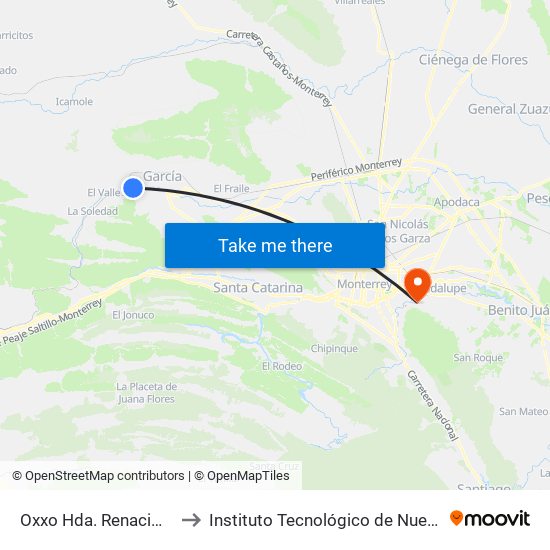 Oxxo Hda. Renacimiento to Instituto Tecnológico de Nuevo León map