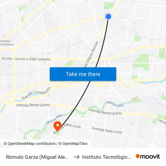 Rómulo Garza (Miguel Alemán - Rómulo Garza) to Instituto Tecnológico de Nuevo León map