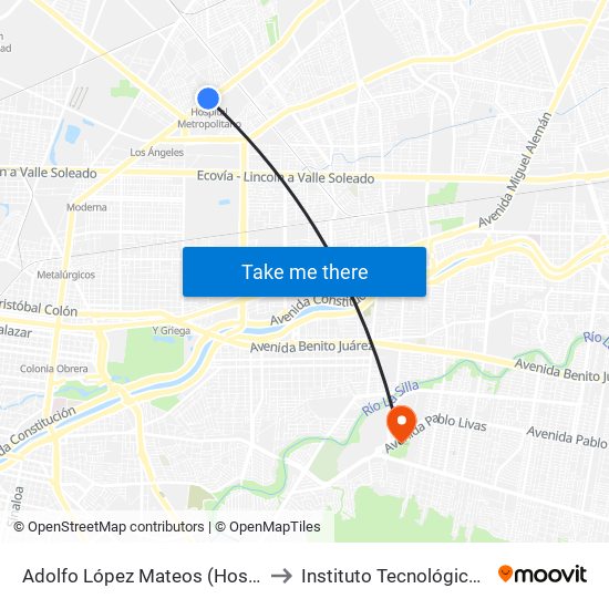 Adolfo López Mateos (Hospital Metropolitano) to Instituto Tecnológico de Nuevo León map