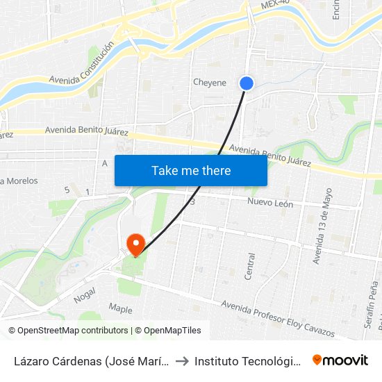 Lázaro Cárdenas (José María Zaragoza - Chinacos) to Instituto Tecnológico de Nuevo León map