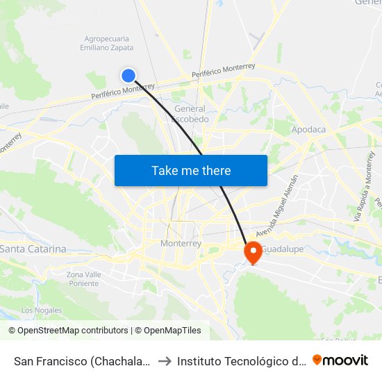 San Francisco (Chachalaca - Cenzontle) to Instituto Tecnológico de Nuevo León map