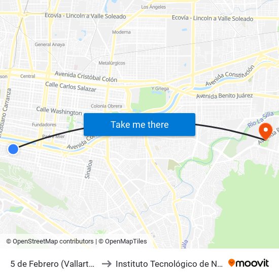 5 de Febrero (Vallarta - Pío X) to Instituto Tecnológico de Nuevo León map