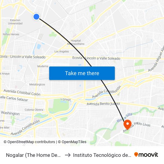 Nogalar (The Home Depot Nogalar) to Instituto Tecnológico de Nuevo León map