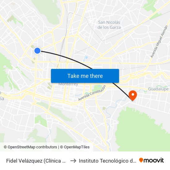 Fidel Velázquez (Clínica 25 Del I.M.S.S.) to Instituto Tecnológico de Nuevo León map