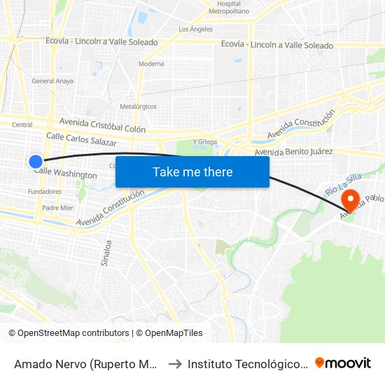Amado Nervo (Ruperto Martínez - Aramberri) to Instituto Tecnológico de Nuevo León map