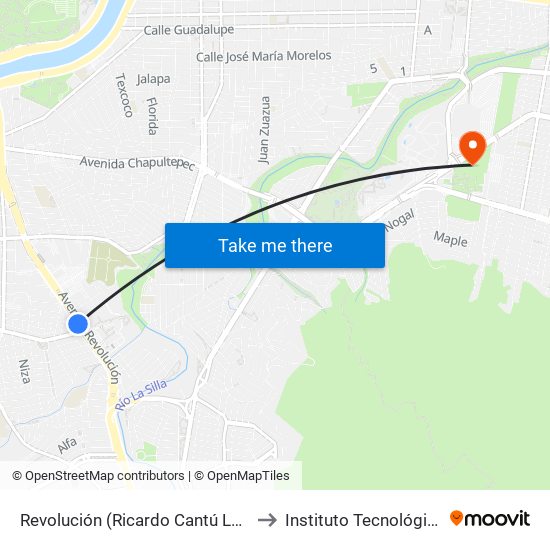 Revolución (Ricardo Cantú Leal - Ricardo Covarrubias) to Instituto Tecnológico de Nuevo León map