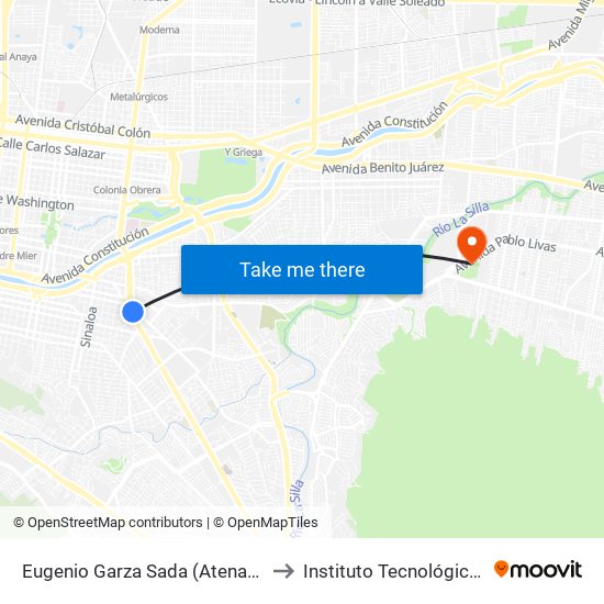 Eugenio Garza Sada (Atenas - Junco de La Vega) to Instituto Tecnológico de Nuevo León map