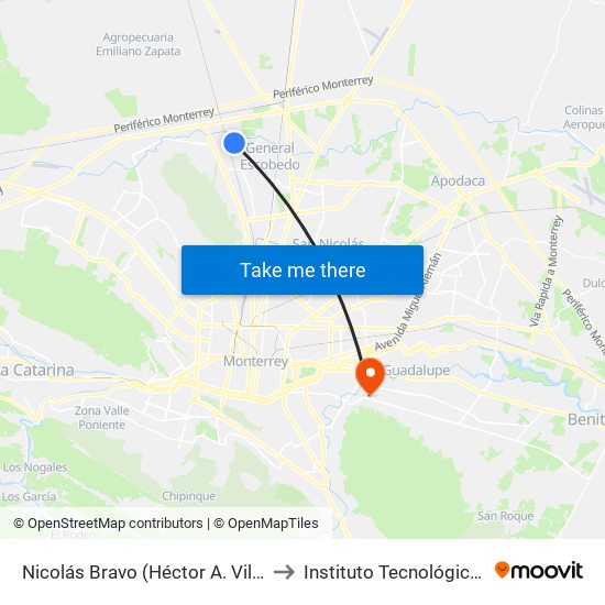 Nicolás Bravo (Héctor A. Villarreal - Serafín Peña) to Instituto Tecnológico de Nuevo León map