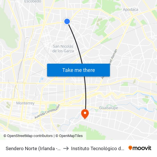 Sendero Norte (Irlanda - Las Palmas) to Instituto Tecnológico de Nuevo León map