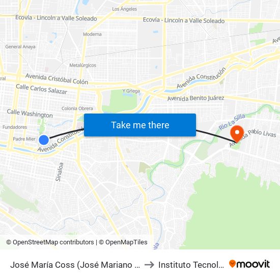 José María Coss (José Mariano Abasolo - José María Morelos Y Pavón) to Instituto Tecnológico de Nuevo León map