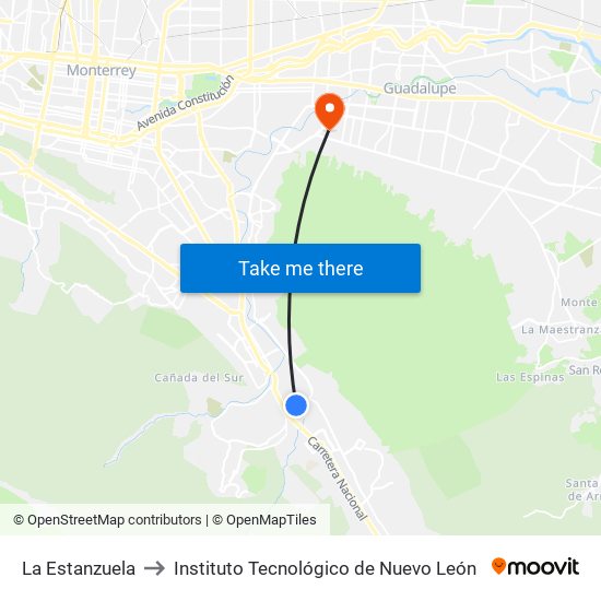La Estanzuela to Instituto Tecnológico de Nuevo León map