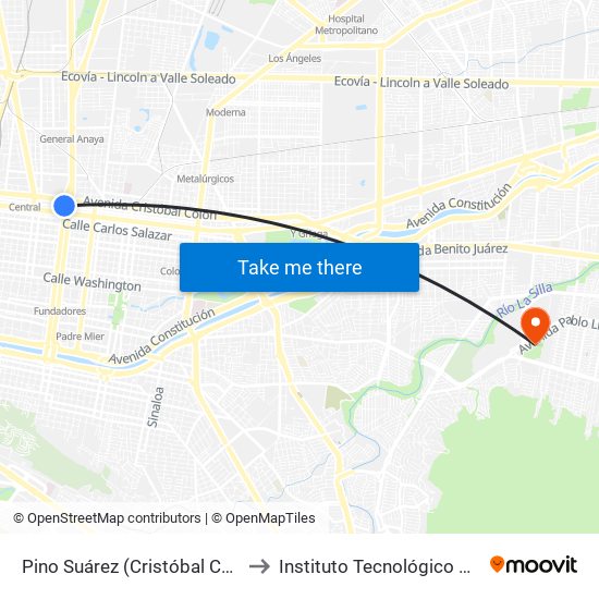 Pino Suárez (Cristóbal Colón - Reforma) to Instituto Tecnológico de Nuevo León map