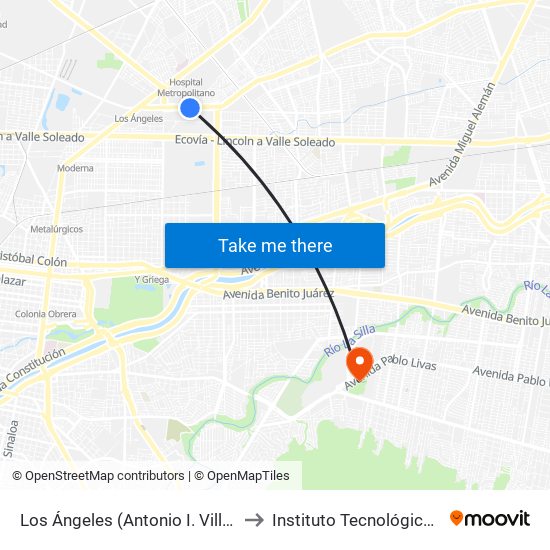 Los Ángeles (Antonio I. Villarreal - Churubusco) to Instituto Tecnológico de Nuevo León map