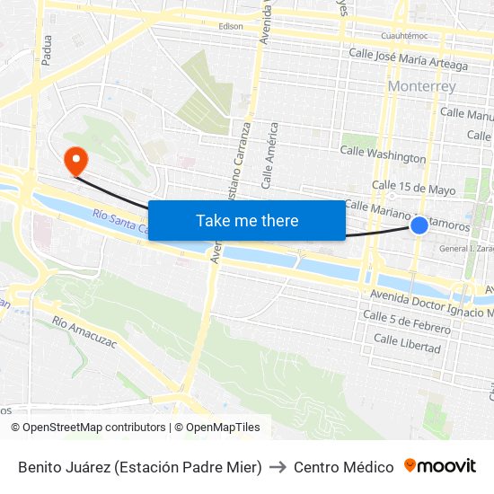 Benito Juárez (Estación Padre Mier) to Centro Médico map