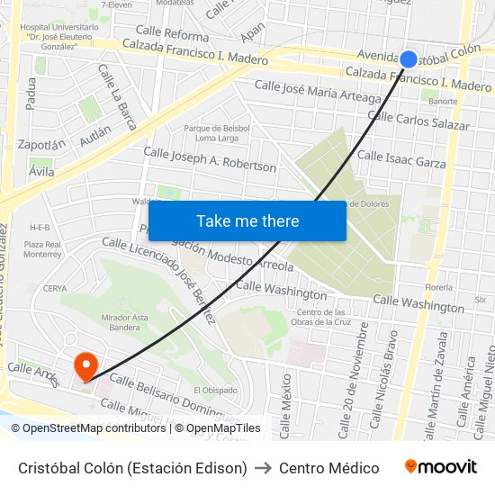 Cristóbal Colón (Estación Edison) to Centro Médico map