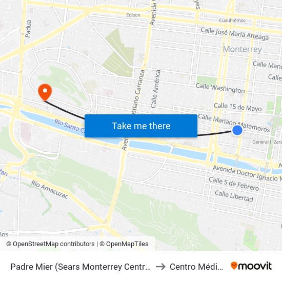 Padre Mier (Sears Monterrey Centro) to Centro Médico map