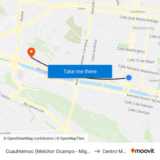 Cuauhtémoc (Melchor Ocampo - Miguel Hidalgo) to Centro Médico map