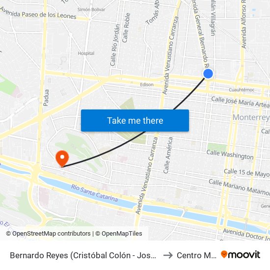 Bernardo Reyes (Cristóbal Colón - José M. Domínguez) to Centro Médico map