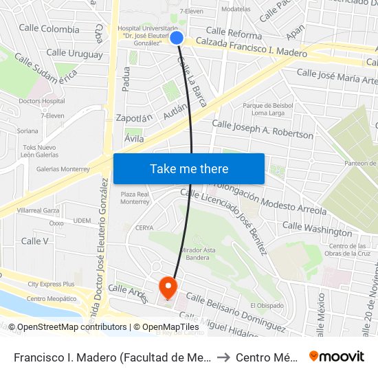 Francisco I. Madero (Facultad de Medicina) to Centro Médico map