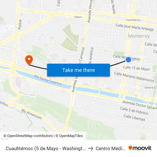 Cuauhtémoc (5 de Mayo - Washington) to Centro Médico map