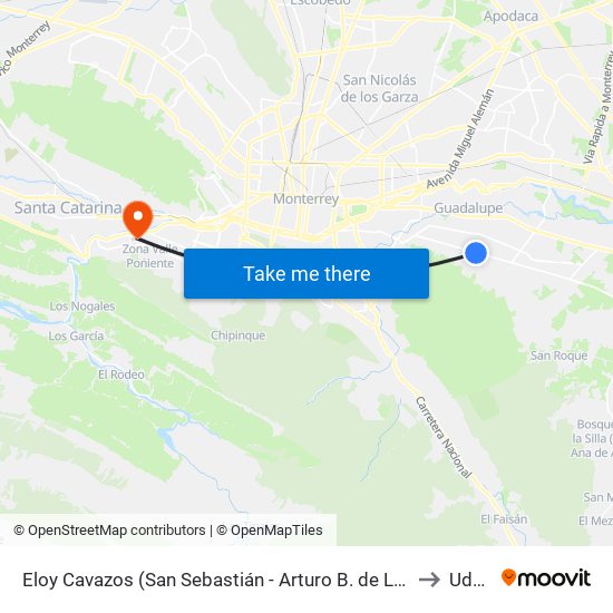 Eloy Cavazos (San Sebastián - Arturo B. de La Garza) to Udem map