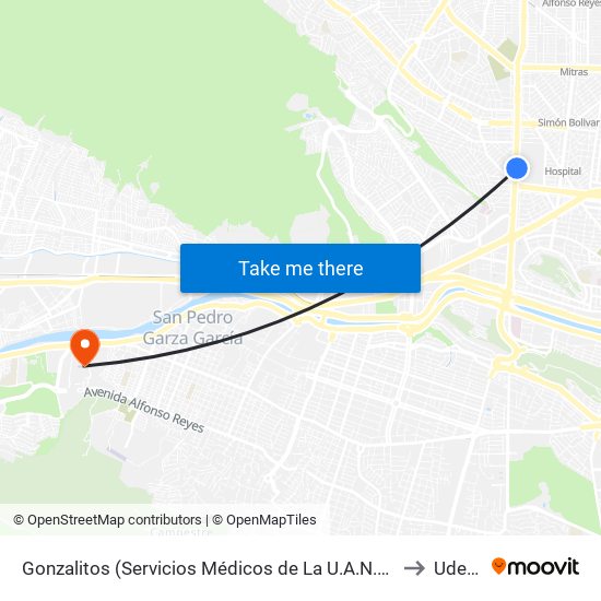 Gonzalitos (Servicios Médicos de La U.A.N.L.) to Udem map
