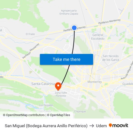San Miguel (Bodega Aurrera Anillo Periférico) to Udem map