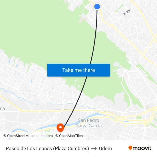 Paseo de Los Leones (Plaza Cumbres) to Udem map