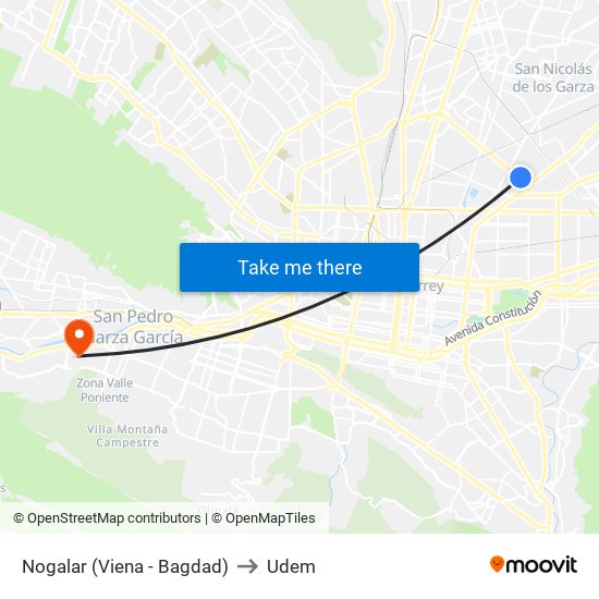 Nogalar (Viena - Bagdad) to Udem map