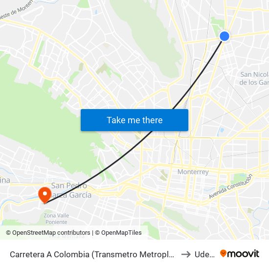 Carretera A Colombia (Transmetro Metroplex) to Udem map