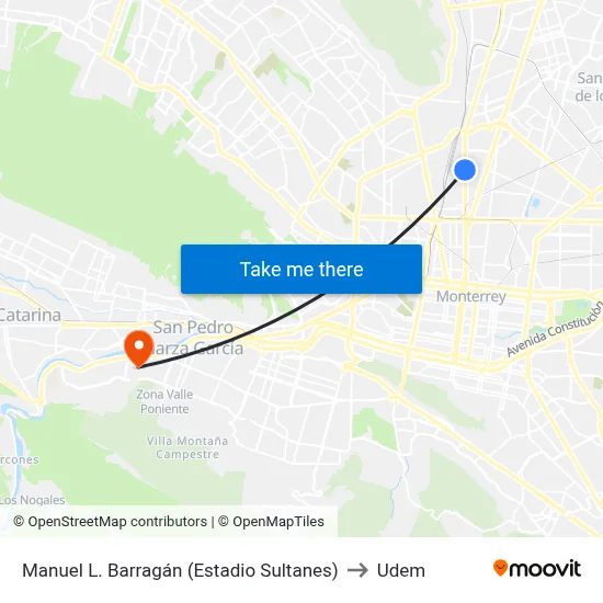 Manuel L. Barragán (Estadio Sultanes) to Udem map