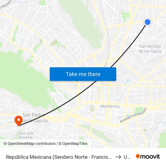 República Mexicana (Sendero Norte - Francisco Fernández Treviño) to Udem map